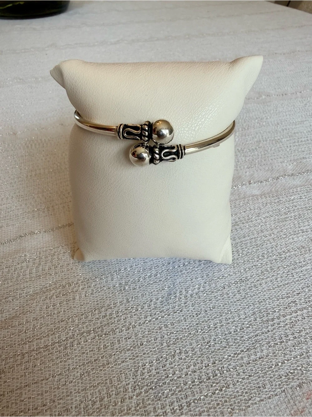 Sterling Silver 950 Hinged Bangle Bracelet with Decorative Bead Accents